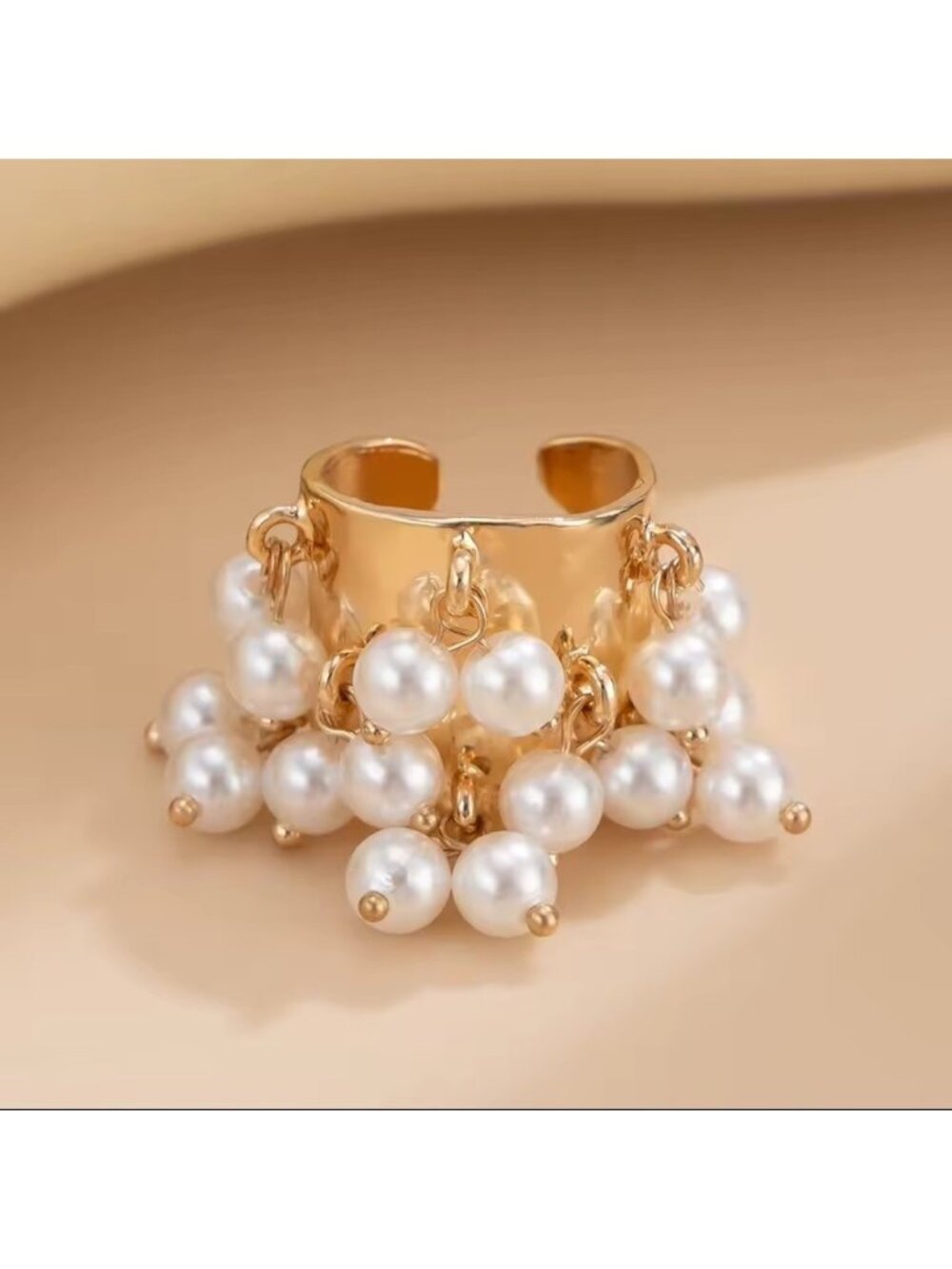 Baroque Gold Pearl Cluster Adjustable Statement Ring